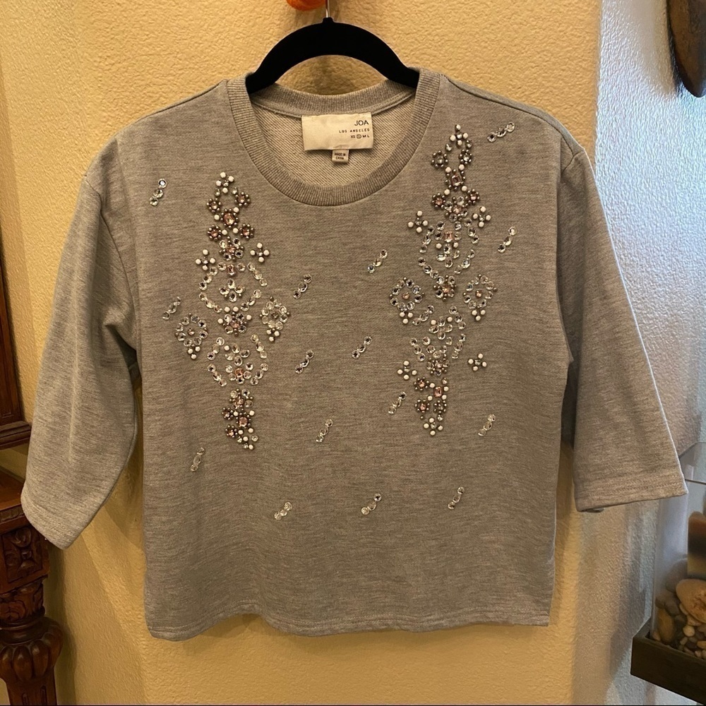 JOA Gray Jeweled Embellished Top Size Small